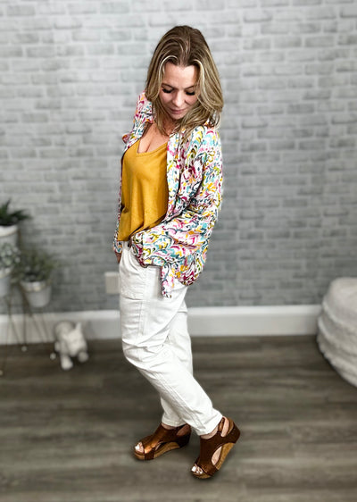 Multi Color Abstract Floral Button Down Top - Emily Wonder