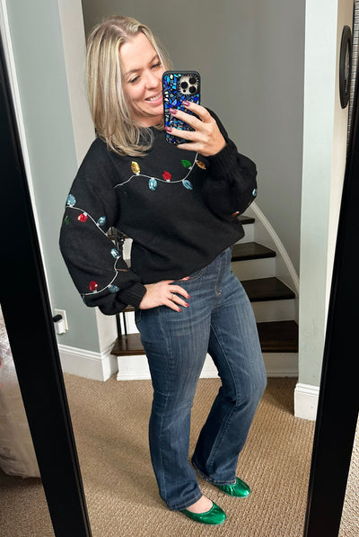 Black Christmas Lights Sequin Sweater