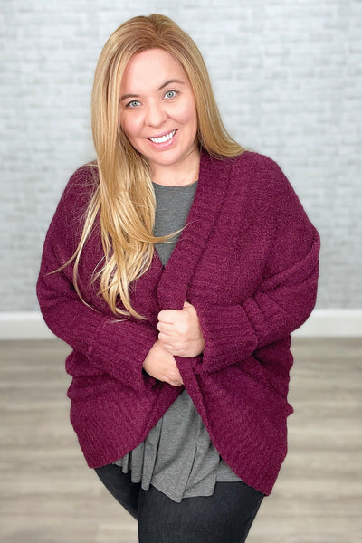 The OMG Thick and Crazy Soft Cuddle You Chenille Cardigan - Plum