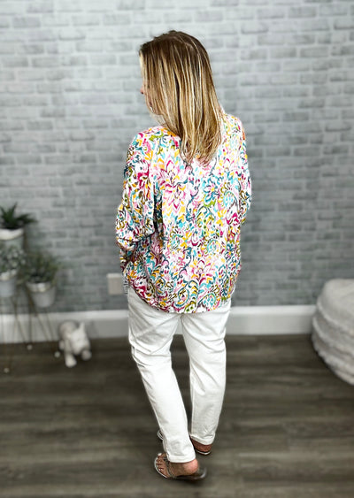 Multi Color Abstract Floral Button Down Top - Emily Wonder