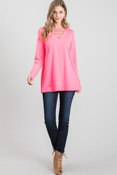 Relaxed Fit Lightweight V-neck  Sweatshirt with Neck Detail