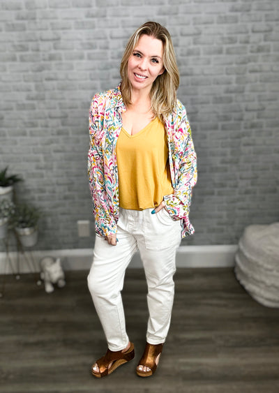 Multi Color Abstract Floral Button Down Top - Emily Wonder