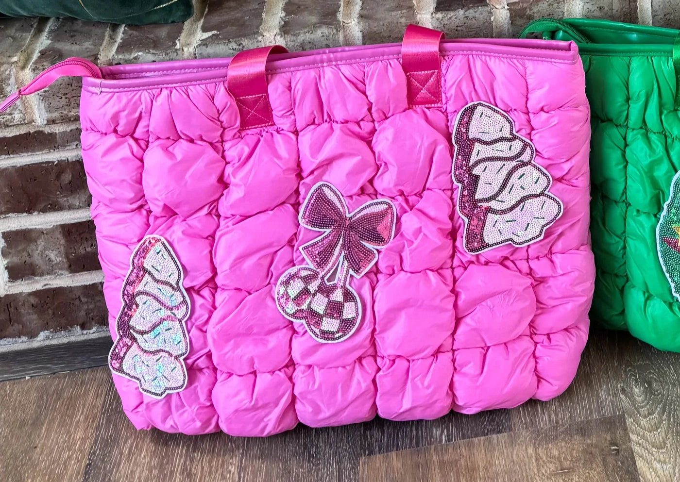 Pink Holiday Puffer Tote Bag by Blakeley