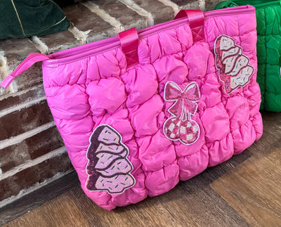 Pink Holiday Puffer Tote Bag by Blakeley