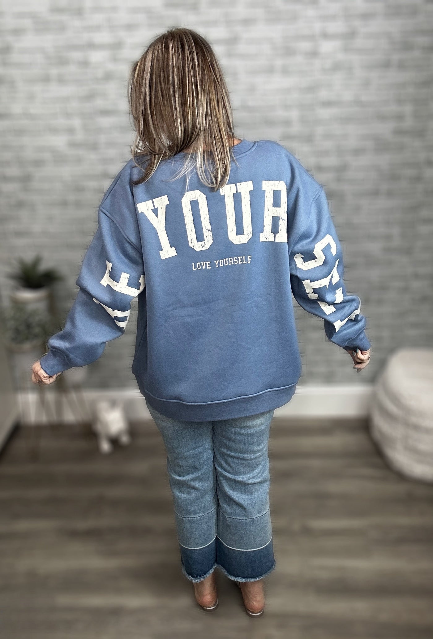 2 Colors - Be Yourself - Love Yourself Graphic Oversized Sweatshirt - Jade by Jane