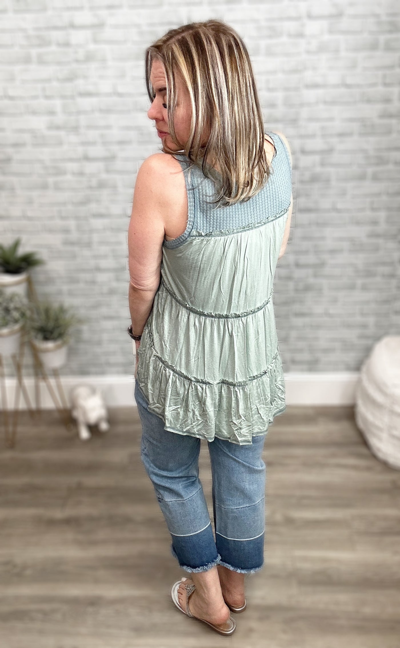 Waffle Knit and Tiered Back Hi Low Tank - Umgee