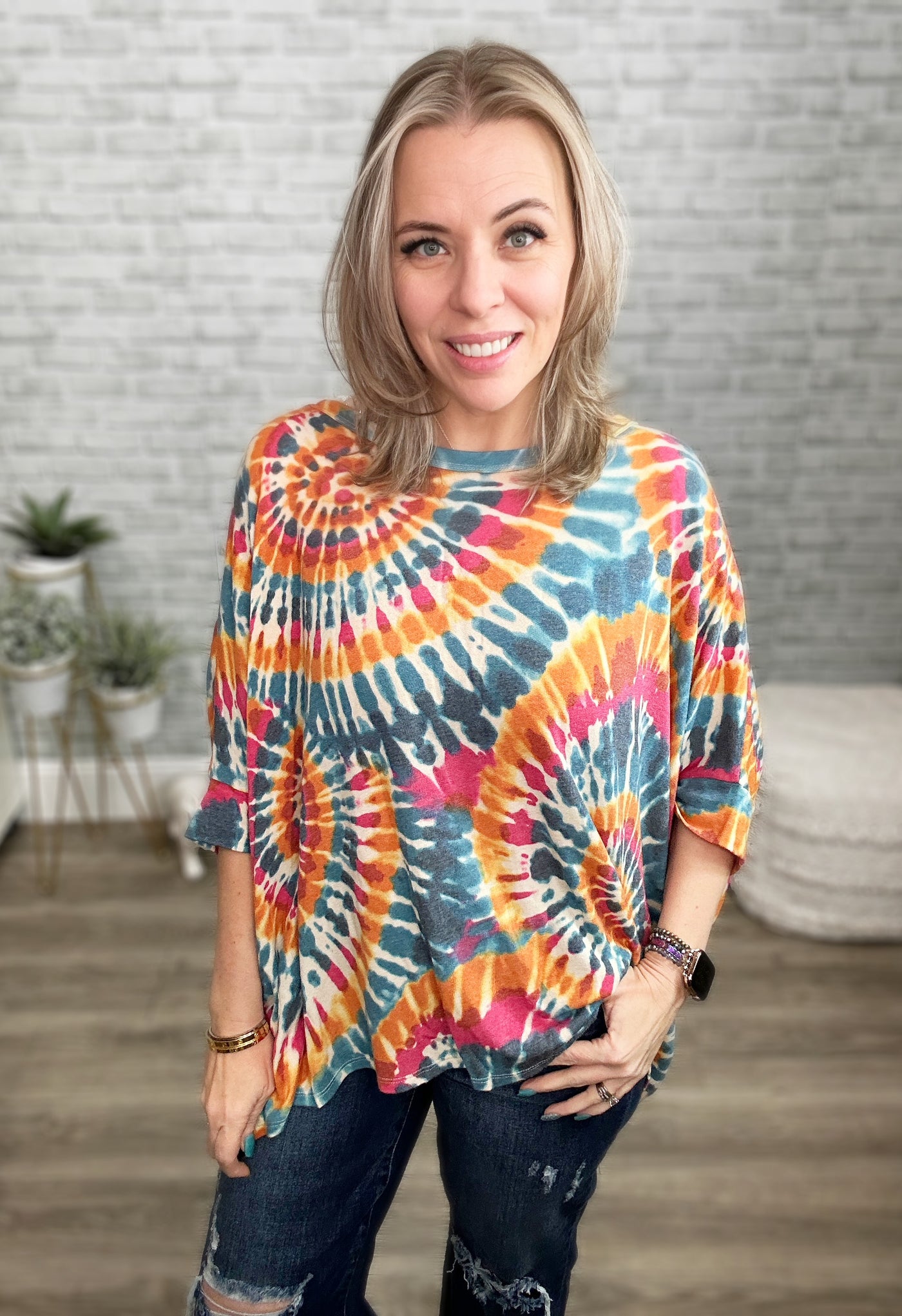 Oversized Tie Dye Knit Tunic with Dolman Sleeves - Andree by Unit