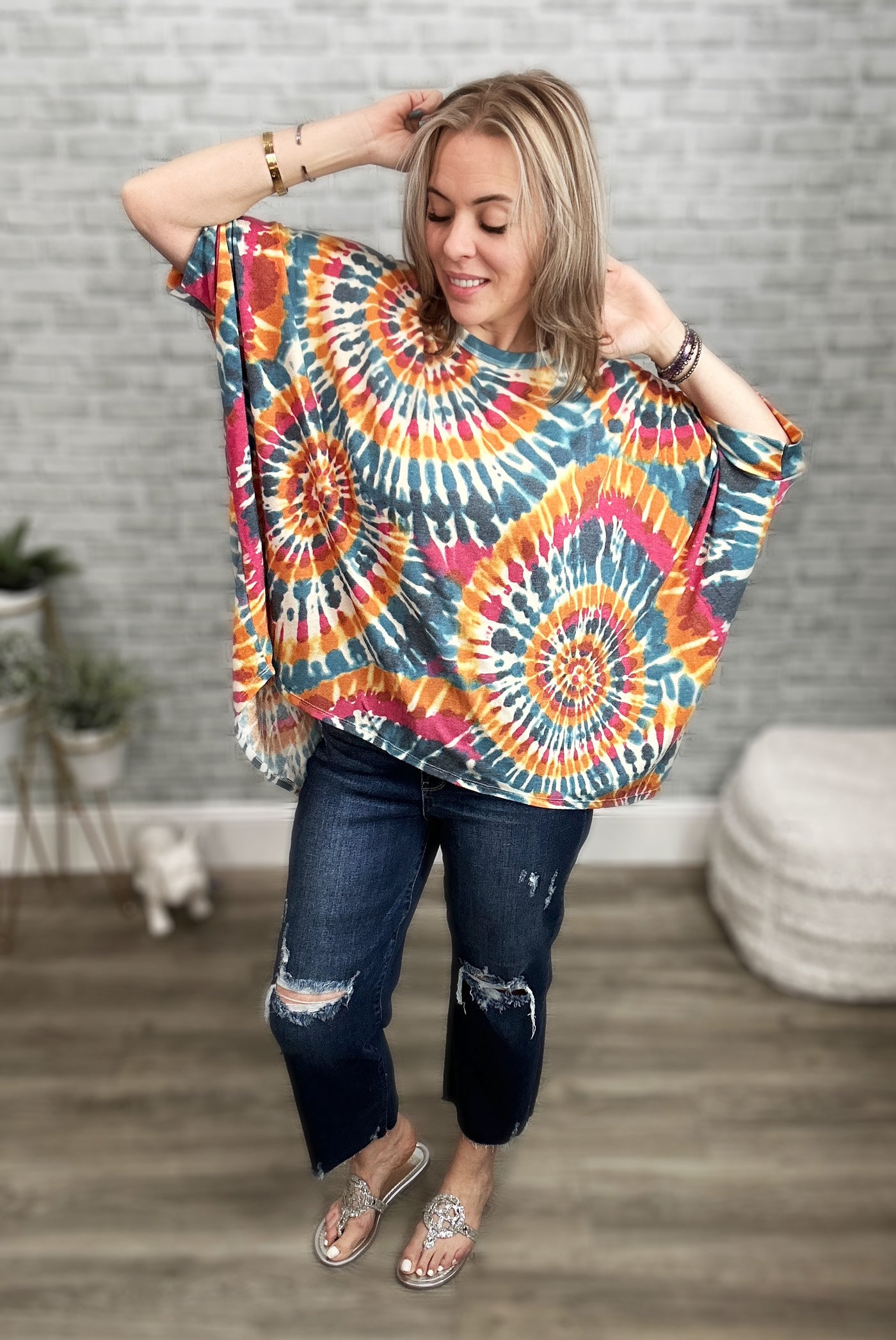 Oversized Tie Dye Knit Tunic with Dolman Sleeves - Andree by Unit