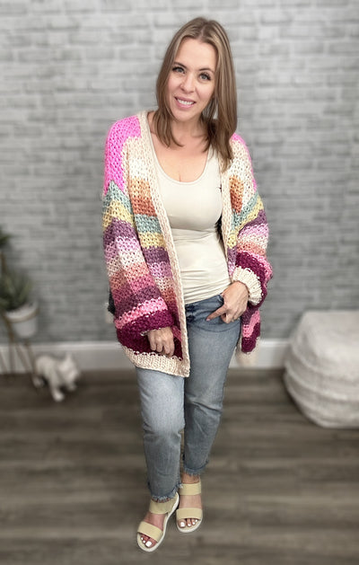 Hand Crocheted Chunky Oversized Striped Cardigan Sweater