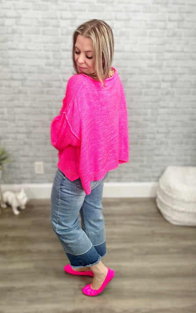 Hot Pink Lightweight Wide Neck Sweater