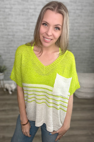 Neon Green & White Lightweight Summer Sweater