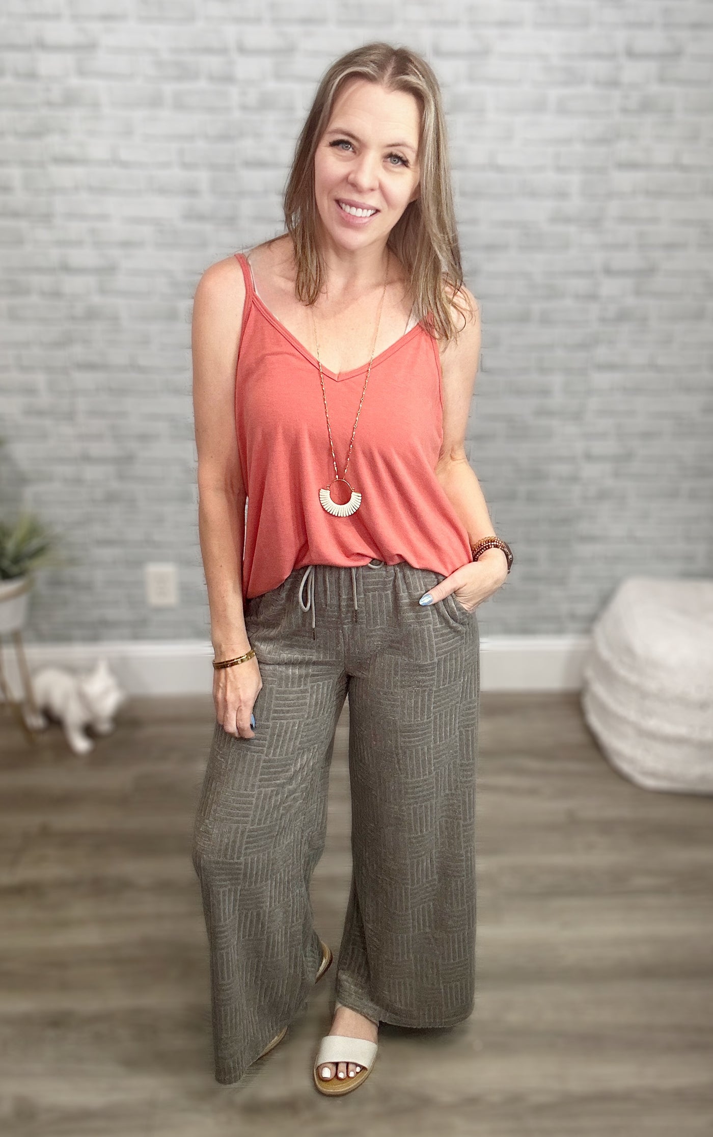 2 Colors - Textured Sleeveless Top & Wide Leg Pants SOLD SEPARATELY