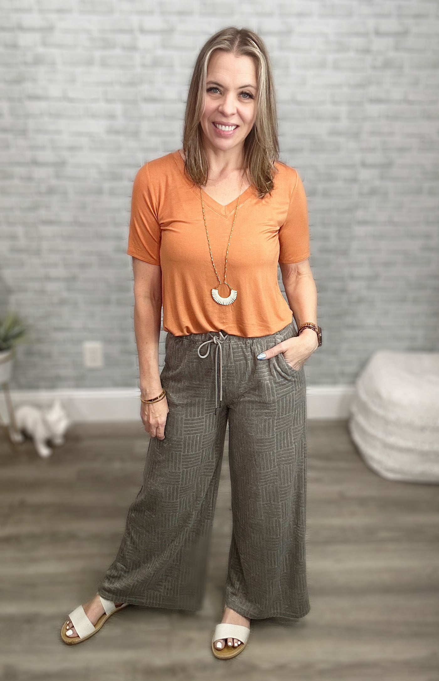 2 Colors - Textured Sleeveless Top & Wide Leg Pants SOLD SEPARATELY