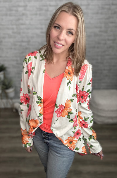 Stretchy Figure Flattering Blazer - White Floral