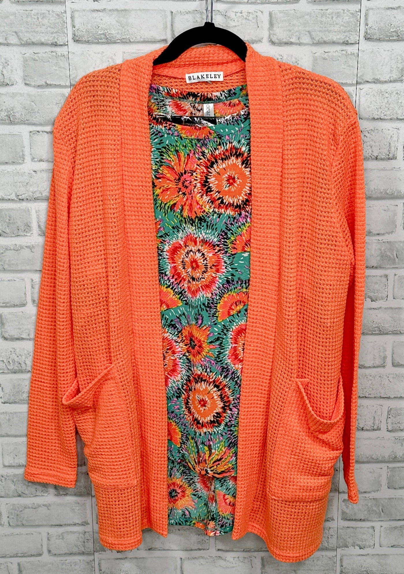 Oversized Aqua & Orange Tunic with Dolman Sleeves - Wrinkle Free - Dear Scarlett