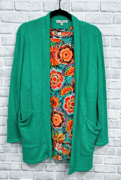 Oversized Aqua & Orange Tunic with Dolman Sleeves - Wrinkle Free - Dear Scarlett