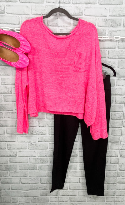 Hot Pink Lightweight Wide Neck Sweater