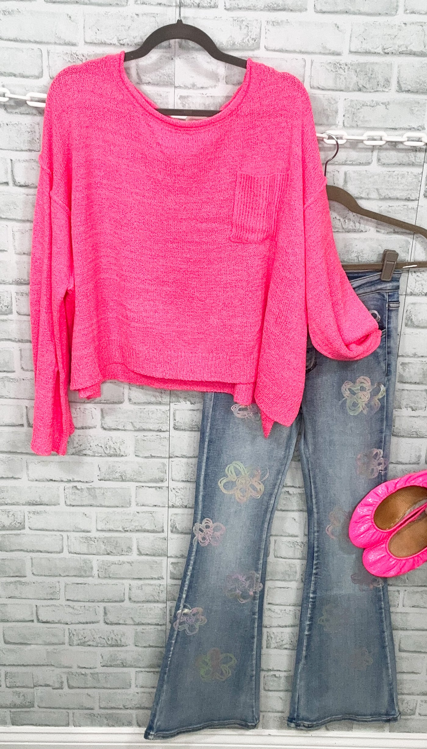 Hot Pink Lightweight Wide Neck Sweater