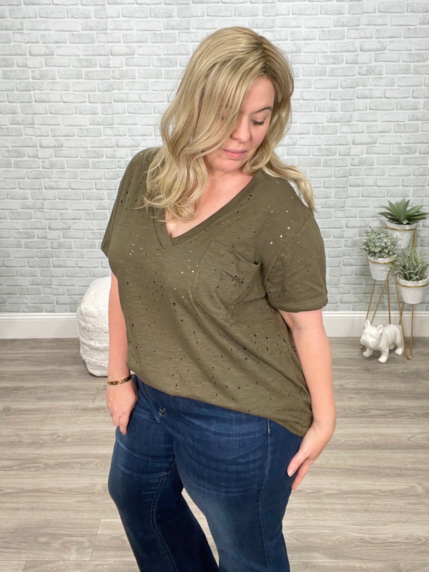 5 Colors - Distressed V-Neck Boyfriend Tee Shirt by Blakeley