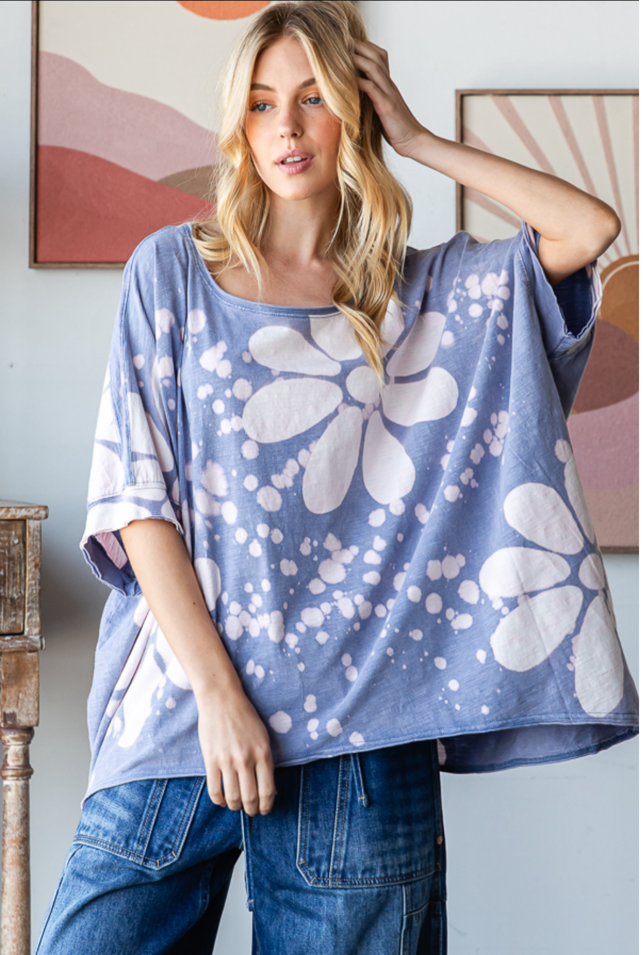 Oli & Hali Oversized Tie Dye Flower Boxy Top