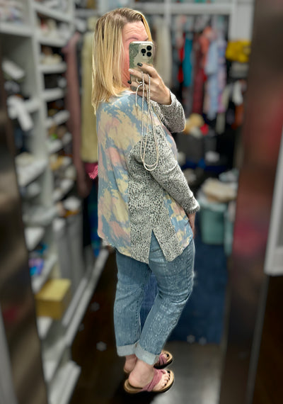 Brushed Soft Tie Dye & Cheetah Print Tunic Top