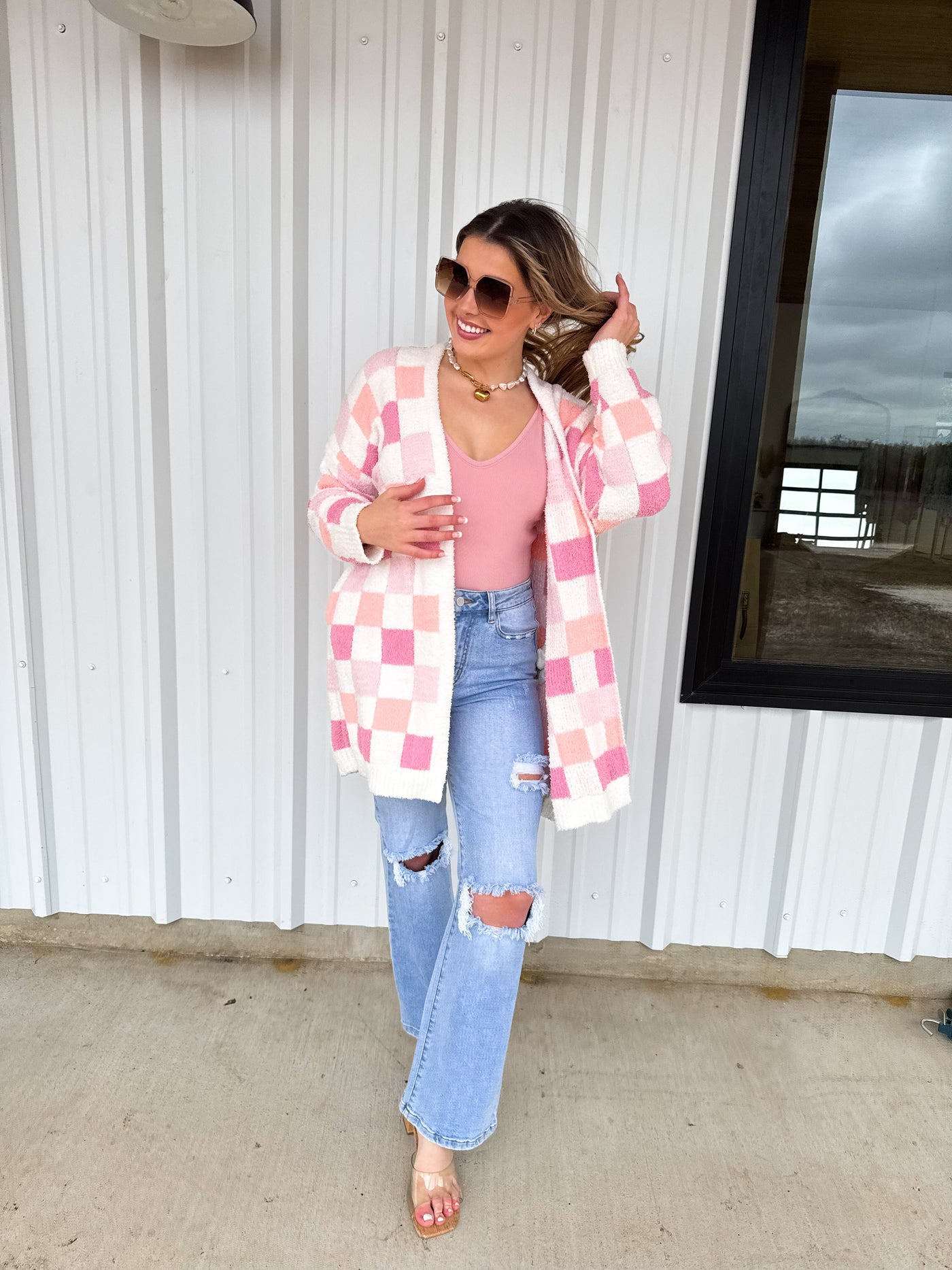 PREORDER Blakeley Pink Checker Cloud Cardigan