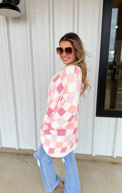 PREORDER Blakeley Pink Checker Cloud Cardigan