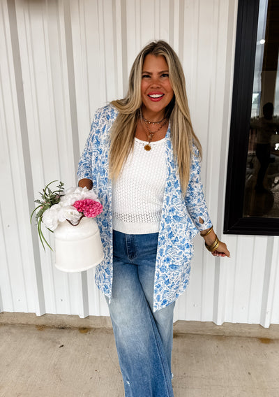 PREORDER Blue Floral and Bunny Print Lola Cardigan by Blakeley