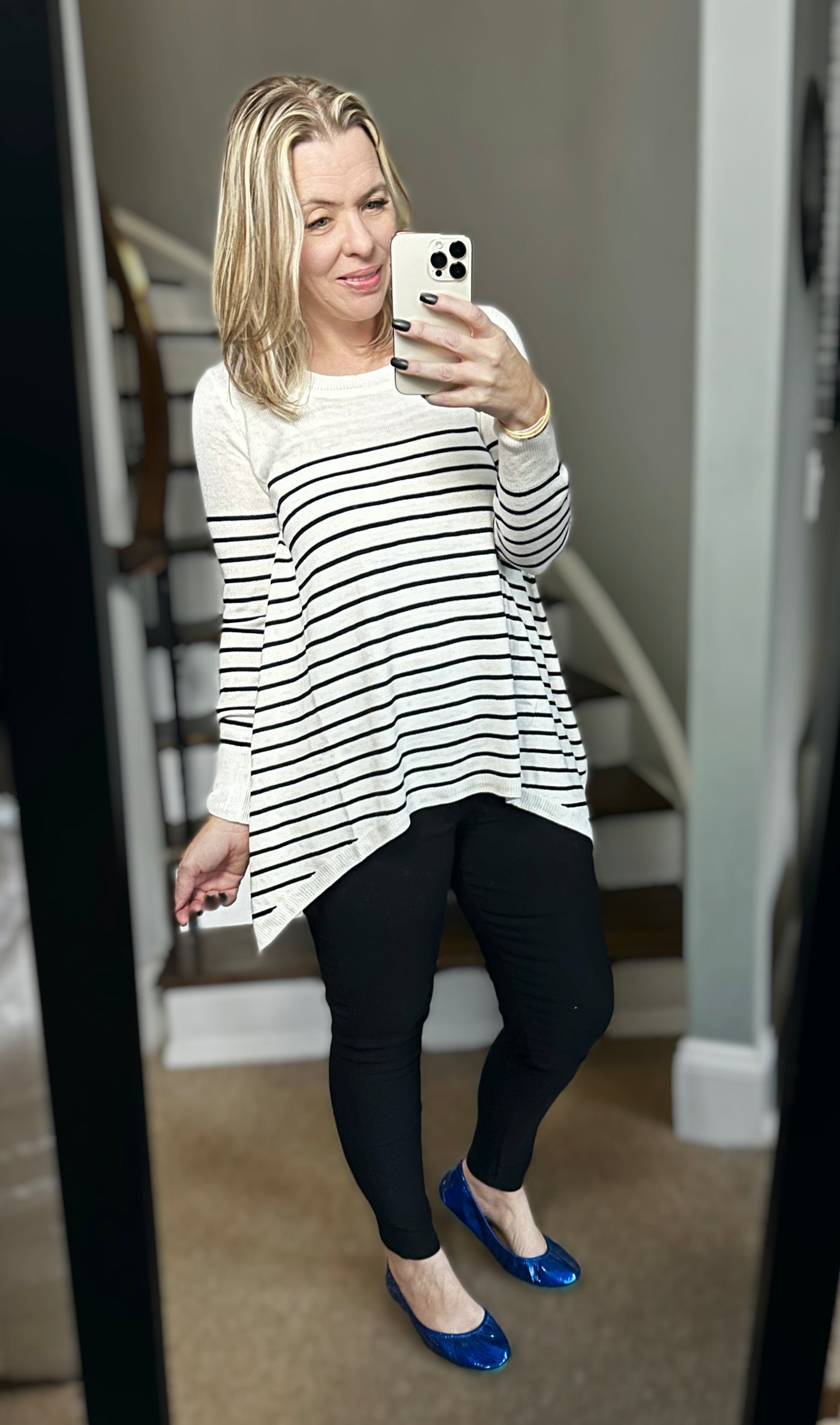 Ivory with Black Striped Sharkbite Sweater