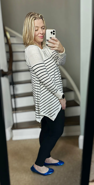 Ivory with Black Striped Sharkbite Sweater