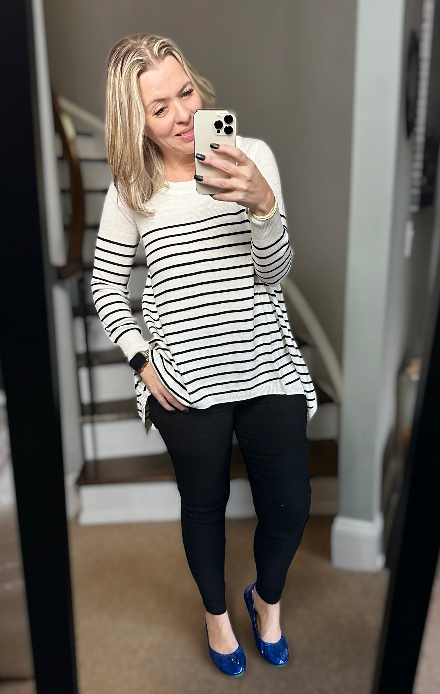 Ivory with Black Striped Sharkbite Sweater