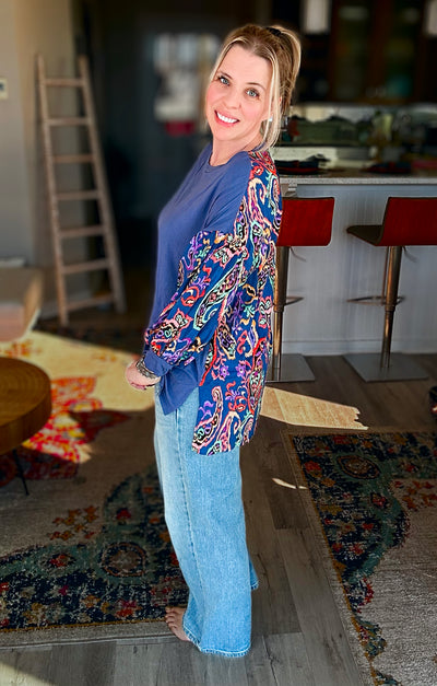 Paisley Blue Print Back Balloon Sleeve Tunic Top {Jade by Jane}