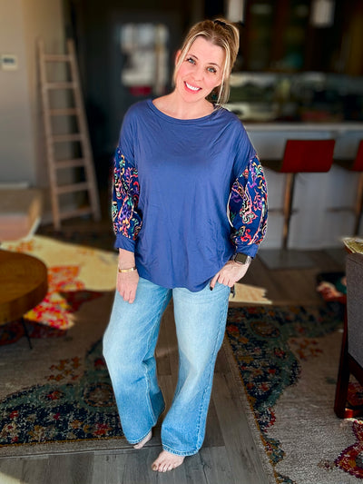 Paisley Blue Print Back Balloon Sleeve Tunic Top {Jade by Jane}