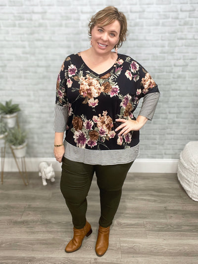 Navy Floral and Stripes Top from Honey Me