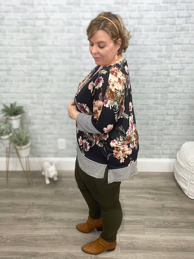 Navy Floral and Stripes Top from Honey Me