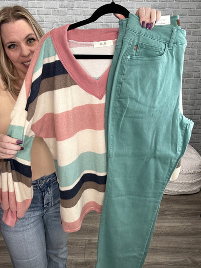 Brushed Super Soft Muted Colors Striped Top from Jade by Jane