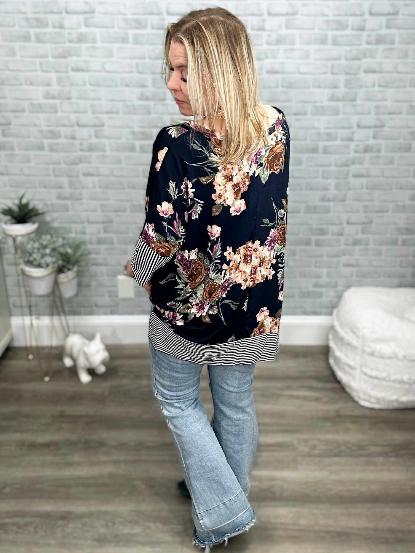 Navy Floral and Stripes Top from Honey Me