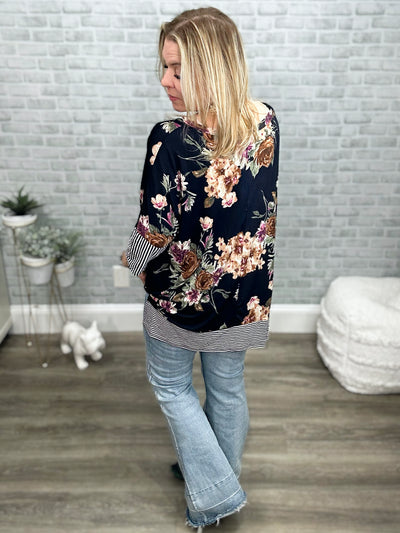 Navy Floral and Stripes Top from Honey Me