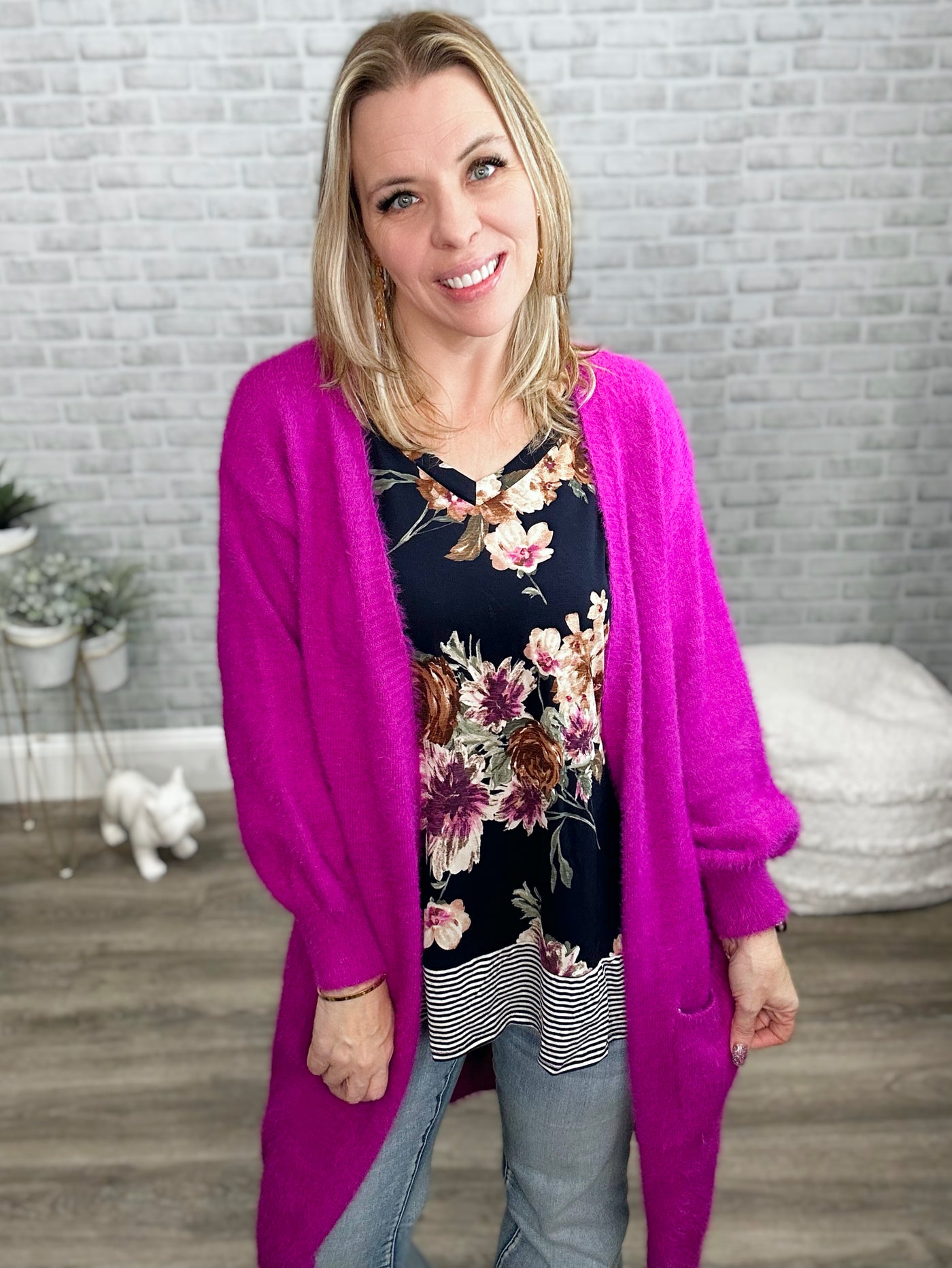 Navy Floral and Stripes Top from Honey Me