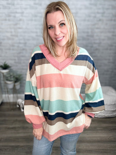 Brushed Super Soft Muted Colors Striped Top from Jade by Jane