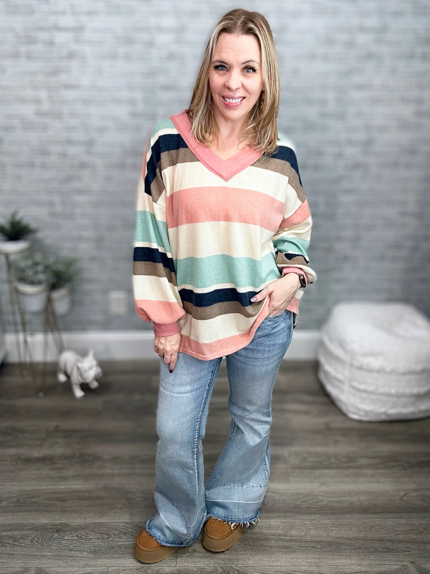 Brushed Super Soft Muted Colors Striped Top from Jade by Jane