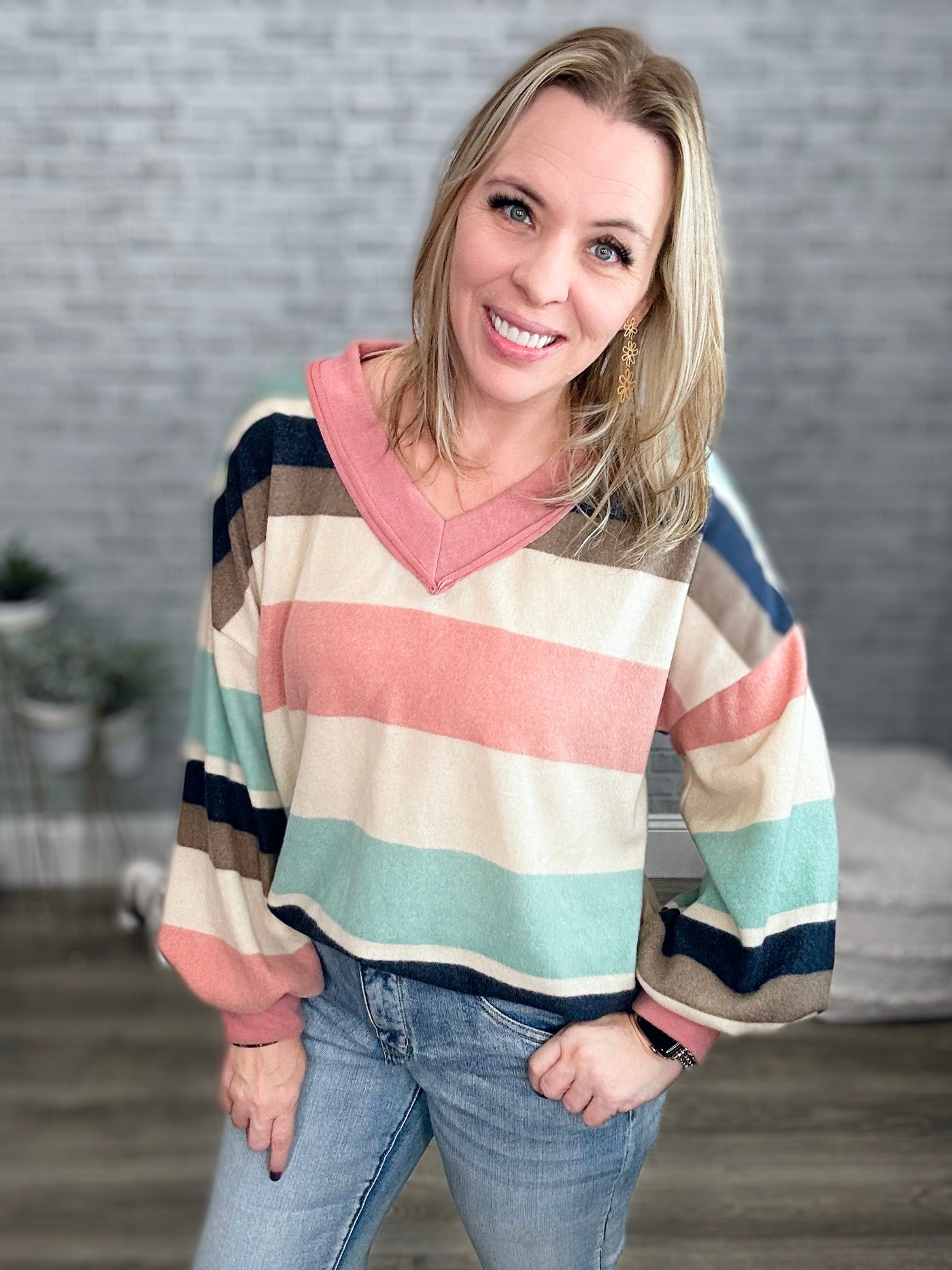 Brushed Super Soft Muted Colors Striped Top from Jade by Jane