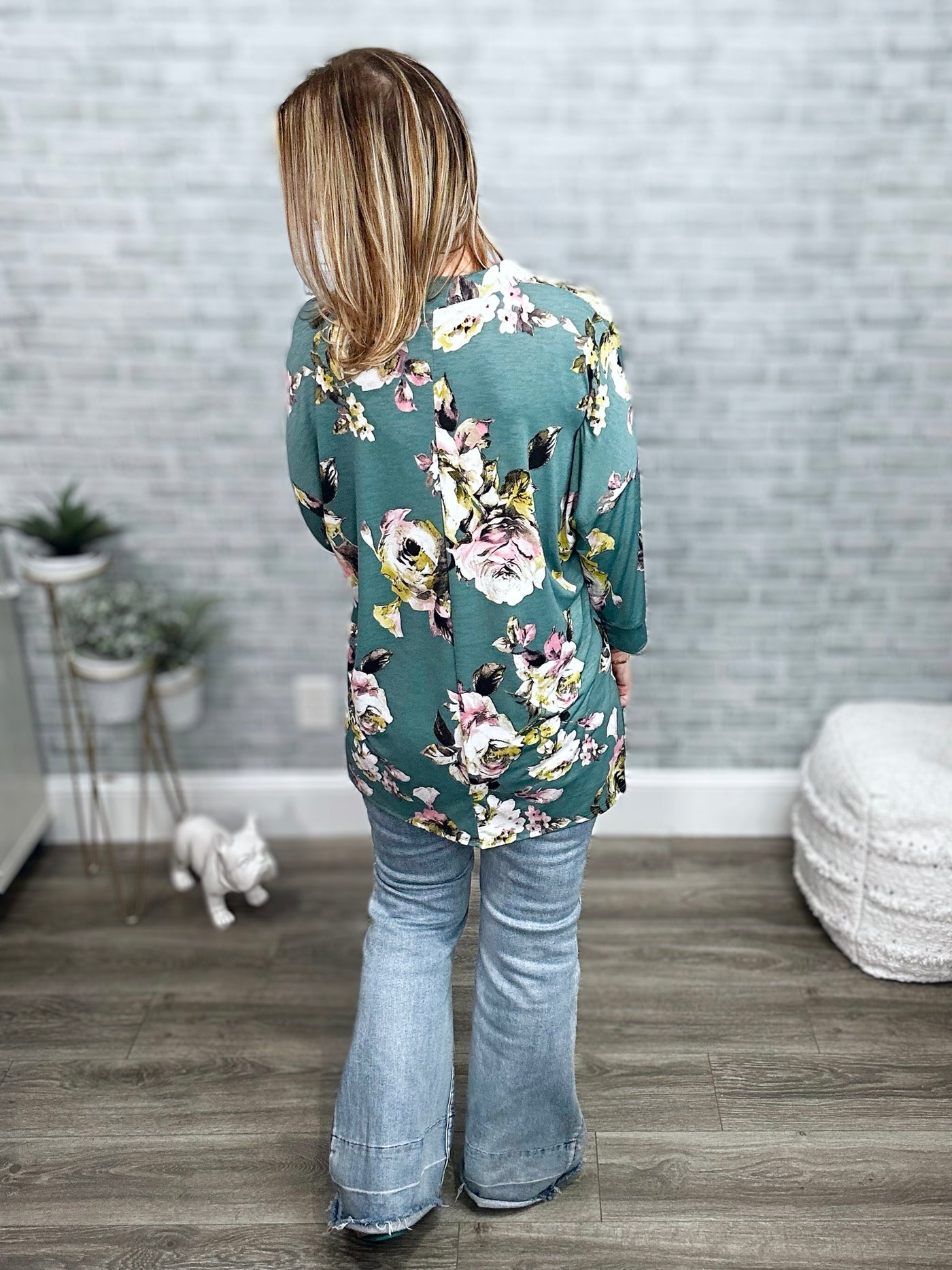 Teal Floral Mandarin Collar Gabby Tunic