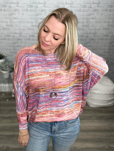 Multi Colored Round Neck Loose Fit Dolman Knit Top