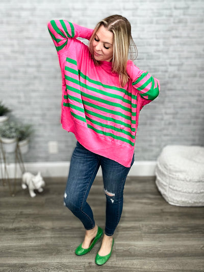 Striped Oversized Sweater with Elbow Patches