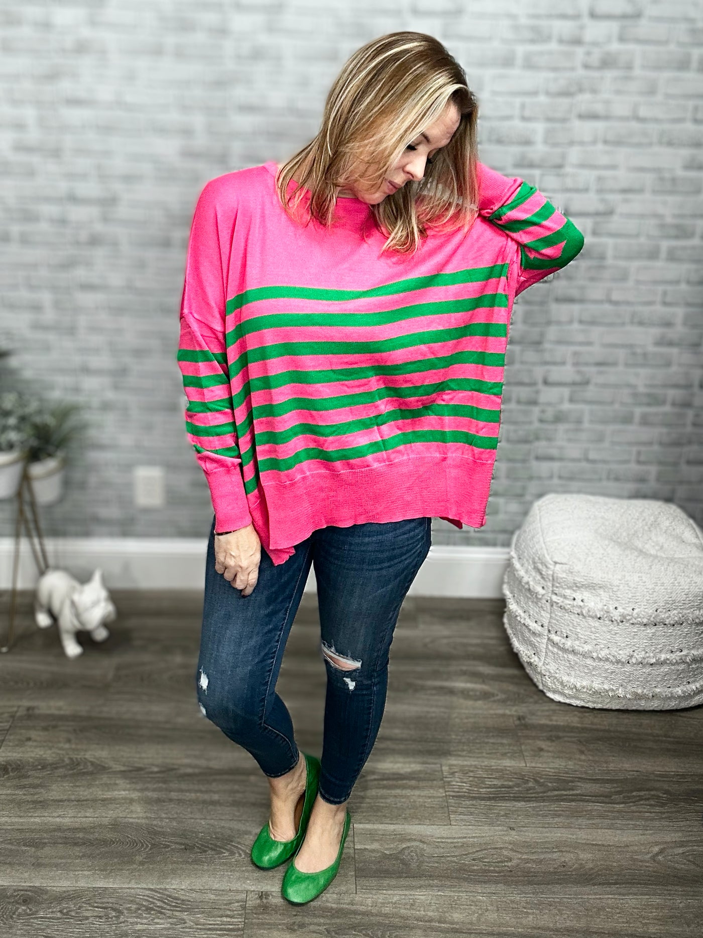 Striped Oversized Sweater with Elbow Patches