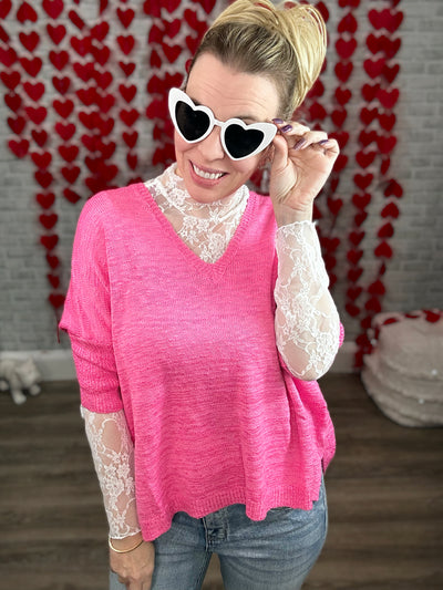 Bubblegum Pink Lightweight Oversized Boxy Sweater - Davi & Dani