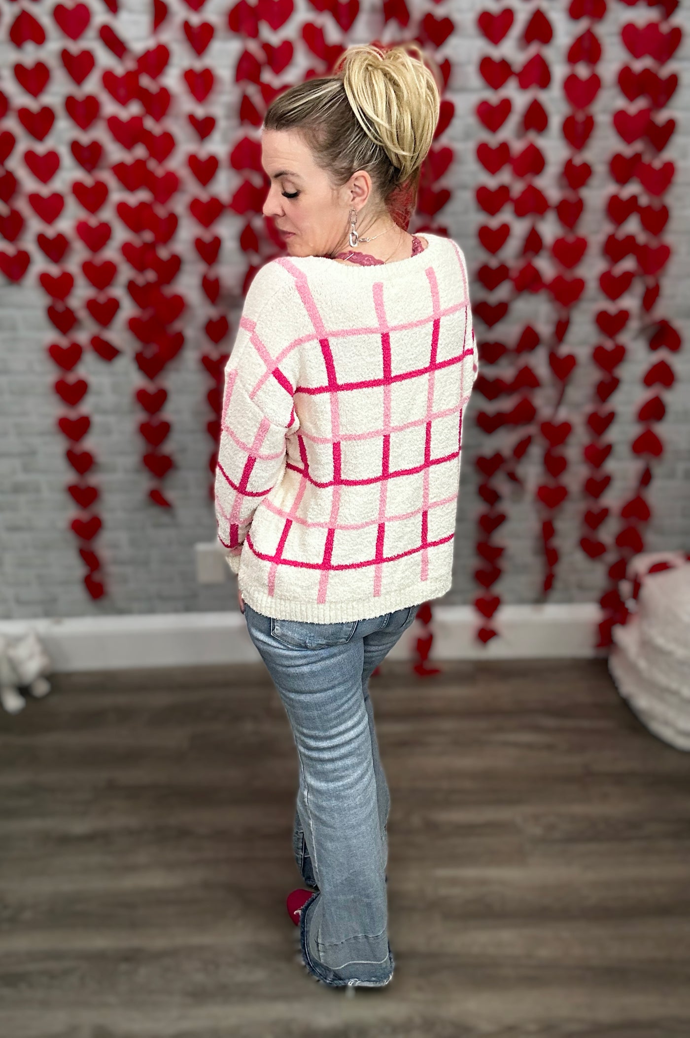 Falling for You Ivory and Pink Plaid Sweater by Jess Lea