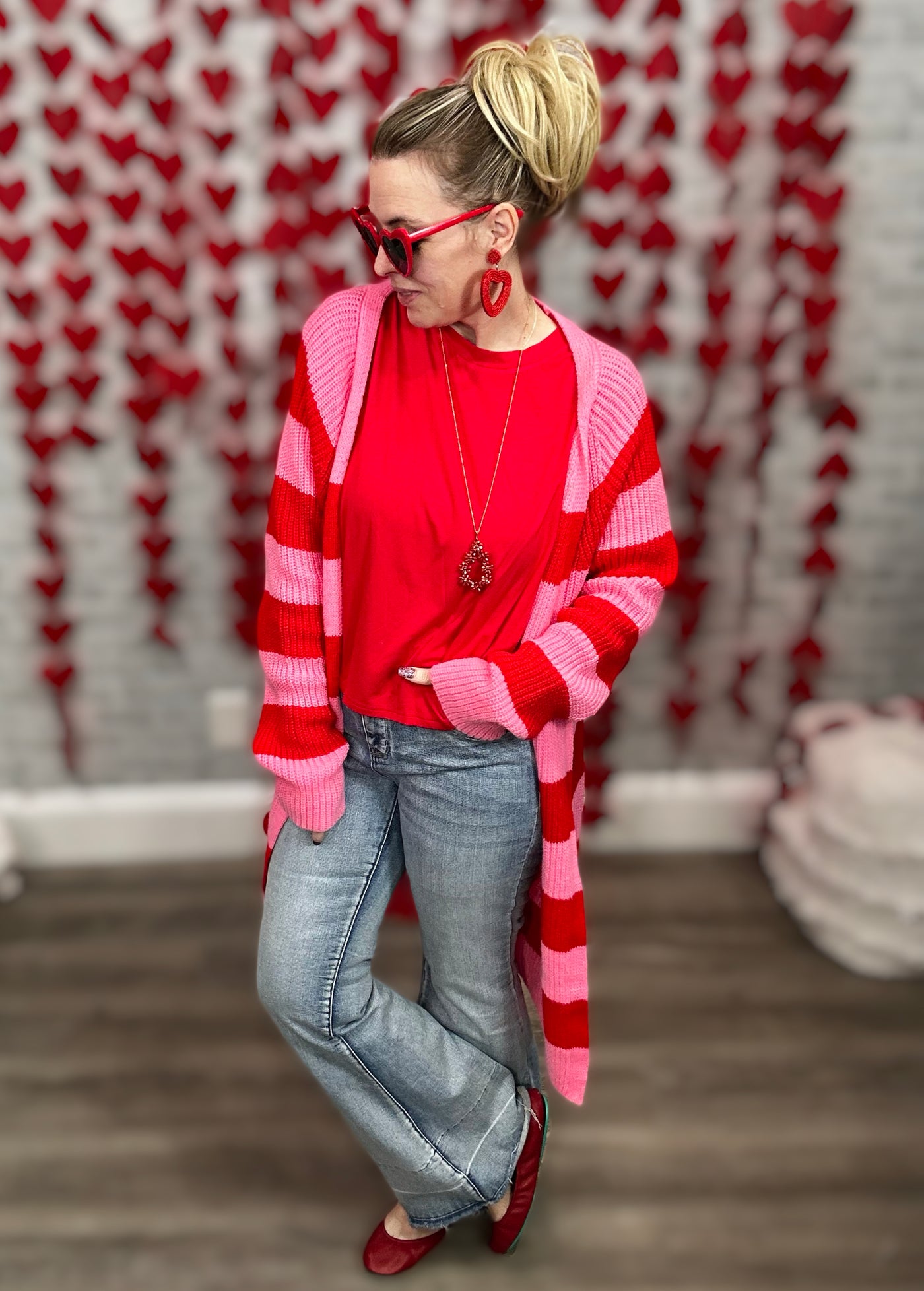 Red Beaded Heart Earrings