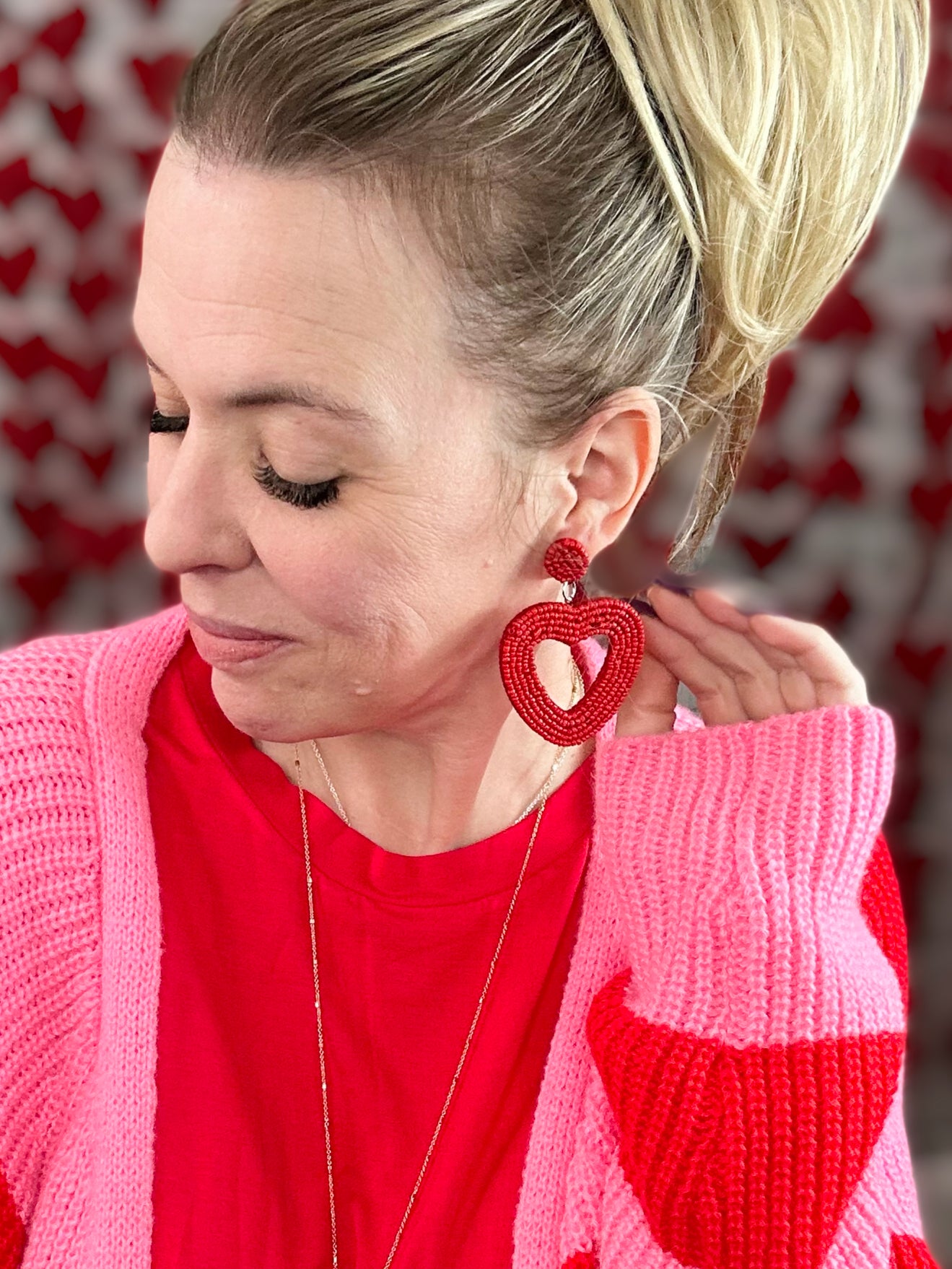 Red Beaded Heart Earrings